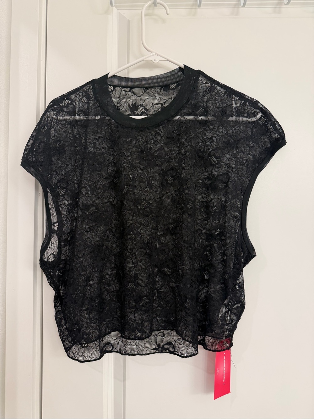 Black Lace Short-Sleeve Sheer Top